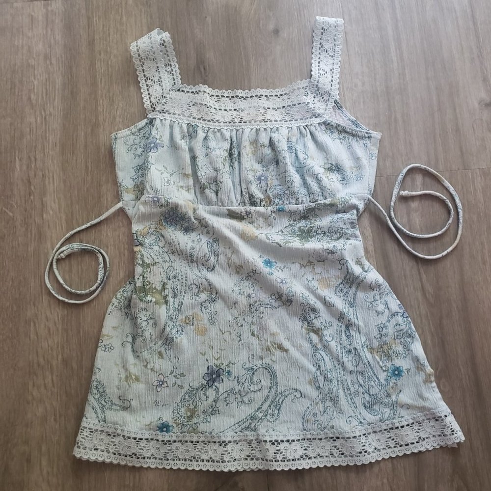 Blue Empire Waist Cami with Strings